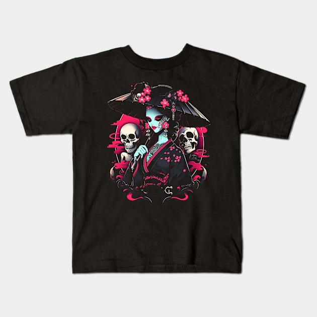 Geisha | Grim Reaper Geisha Skull | Cool Retro Japanese Aesthetic Kids T-Shirt by We Anomaly